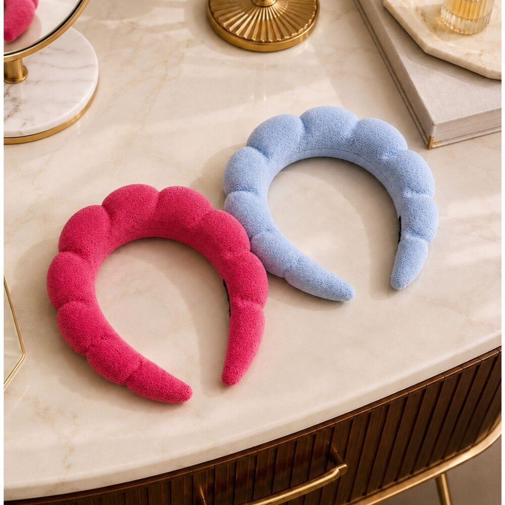 2 Pack Puffy Spa Headbands Rose‎ Red Blue Terry Cloth Skincare Makeup Beauty NEW